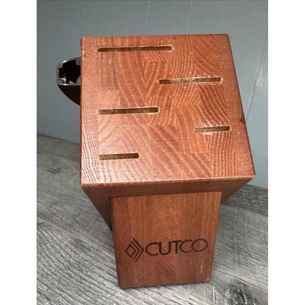 Cutco 5 Slot Knife Block Honey Oak Wood Heavy with Side Scissor Holder USA Made